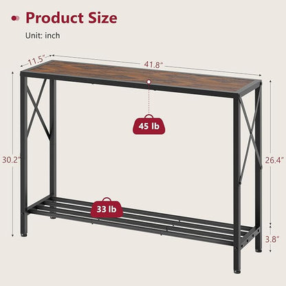 Tajsoon Console Table 41.8”, 2-Tier Industrial entryway Table, Narrow Sofa Table - Image 3