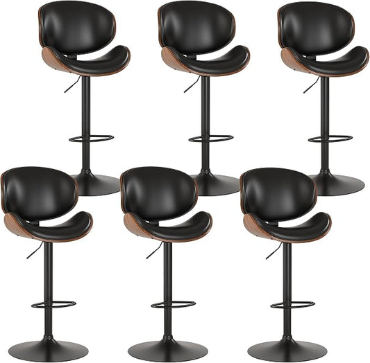 KCC Bar Stools Set of 6, Swivel Adjustable Height Barstools, PU Leather by KCC