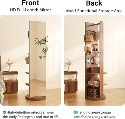 WoodsWhisper Full Length Mirror Coat Rack Solid Wood Floor Mirror 66"x12" Full - Image 7