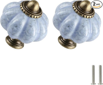 Blue Crackle Pumpkin Knobs 2 Pack Ceramic Cabinet Knobs Vintage Drawer Pulls by Zernmiarder