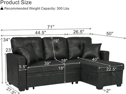 L Shaped Sectional Couch with Storage and Pull Out Bed, 3 Seater Sleeper Sofas - Image 3