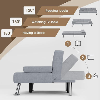 Flamaker Futon Sofa Bed Modern Folding Futon Set Linen Fabric Convertible - Image 4