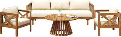 Merax Outdoor 4-Piece Acacia Wood Conversation Set - Image 4
