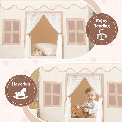 Kids Play Tent Indoor: with Mat, Tassel Garland, Star Lights - Image 6