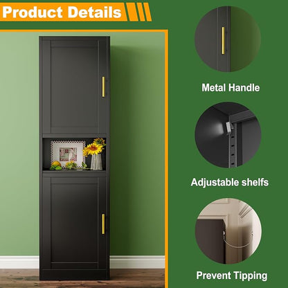 Ckzbx Tall Narrow Storage Cabinet 66.93" H Tall Bathroom Cabinet Metal Pantry - Image 4