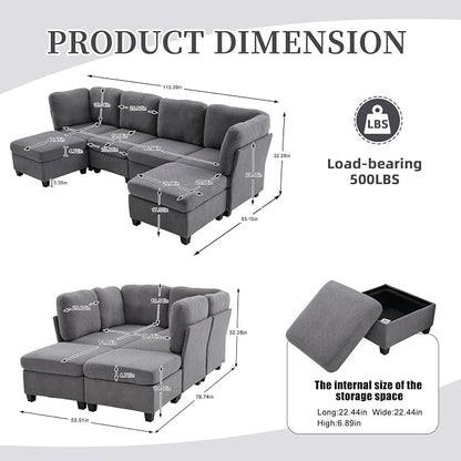 113" Modular Sectional Sofa Couch - Image 3