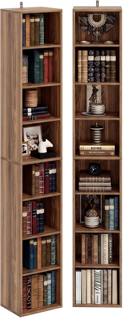 IRONCK Tall Narrow Bookshelf 8 Tiers 71in Set of 2, Compact Corner Bookcase - Image 4