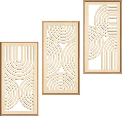 IARTTOP Boho Wooden Framed Wall Art Set of 3 Mid-century Modern Wood Wall Decor by IARTTOP