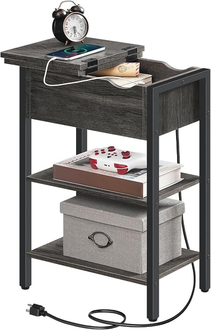 HOOBRO End Table with Charging Station, Narrow Side Table, Flip Top Nightstand - Image 9