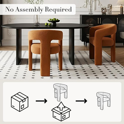 Modern Sherpa Dining Chairs Set of 2, Upholstered Barrel Chairs - Image 3