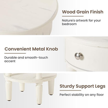 HOMPUS Round End Table with Drawer, Tall end Table with Open Shelf, Farmhouse - Image 6