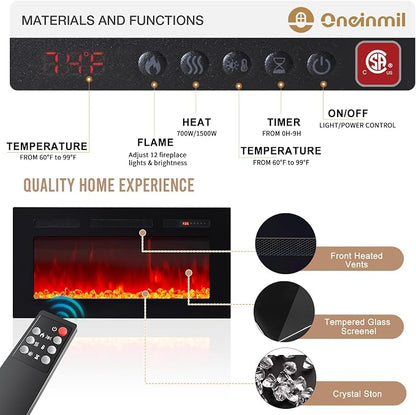 oneinmil 80” TV Stand with 36” Electric Fireplace, Large Modern Media - Image 6