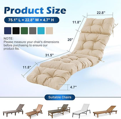 Chaise Lounge Cushions Outdoor, Waterproof & Fade Resistant Patio Lounge Chair - Image 2