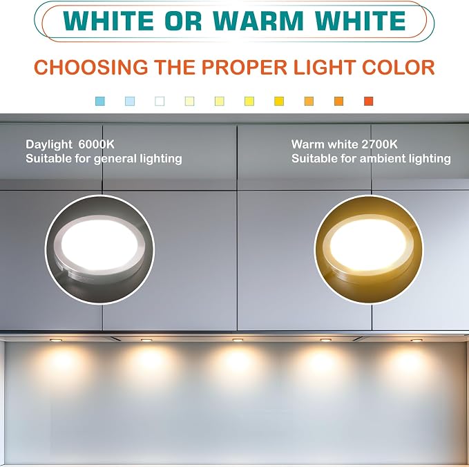 Round LED Puck Lights of Dia 2.4", Glass Display Cabinet Light Strip, Wireless - Image 5