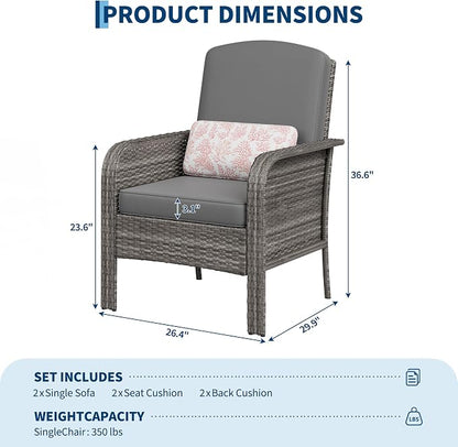 Garvee Outdoor Wicker Chairs, 2 Pieces Patio Furniture Set, All Weather High - Image 2