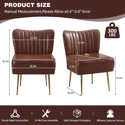 Modern Leather Accent Chairs Set of 2, Vintage Slipper Chair - Image 2