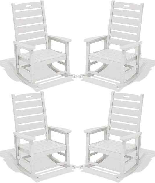 SERWALL Outdoor Rocking Chair Set of 4, Oversized HDPE Patio Rocking Chair by SERWALL