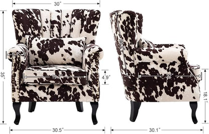 Cow Print Accent Chair Modern Velvet Armchair Tufted Wingback Club Chair Single - Image 3