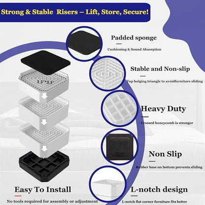 Bed Risers Heavy Duty, Adjustable Furniture Riser Blocks Lift 1.5, 4.3 inches - Image 3