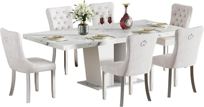Henf 7 Pieces Faux Marble Dining Table Set - Image 8