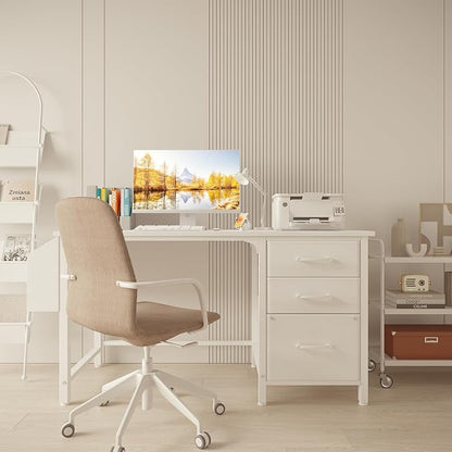 Lufeiya White Desk with File Drawers Cabinet, 47 Inch Reversible Computer Desk - Image 2
