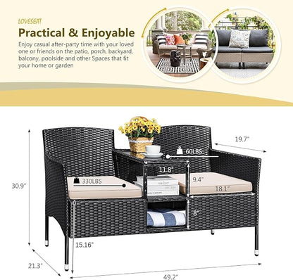 Devoko Outdoor Patio Loveseat Modern Rattan 2-Seat Patio Conversation Set - Image 7