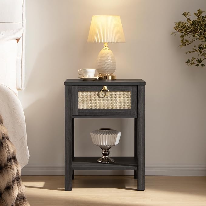 SICOTAS Rattan Nightstand, Rattan Decor Drawer by SICOTAS