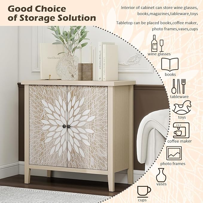 31" Modern Accent Cabinet with Storage, Storage Cabinet with 2 Carved Pattern - Image 3