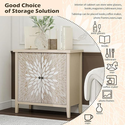 31" Modern Accent Cabinet with Storage, Storage Cabinet with 2 Carved Pattern - Image 3