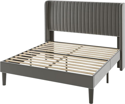 Allewie Queen Size Velvet Bed Frame/Vertical Channel Tufted Wingback - Image 9