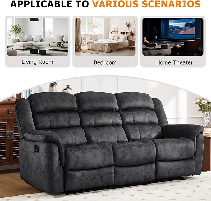 EBELLO 2 Pieces Reclining Couch Furniture Set, Soft Fabric Manual Recliner Sofa - Image 5