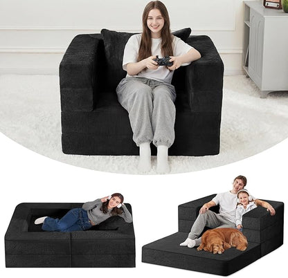 Futon Sofa Bed with Pillow, 3-in-1 Sleeper Sofa Bed with Removable Cover by Cansunna