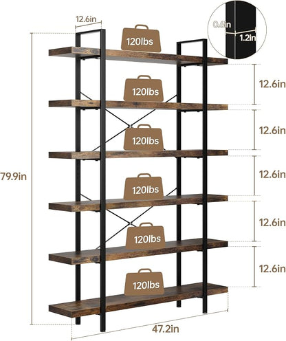 OtterOasis Bookshelf Set of 2, Heavy Duty 6-Tier Industrial Bookcase, 120lbs - Image 2