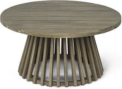 Merax Patio Outdoor Acacia Wood Round Coffee Table - Image 3