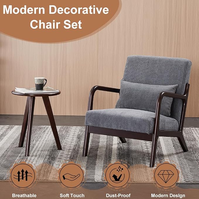 Mid-Century Modern Accent Chair and Coffee Table Set, Vintage Leisure Chair - Image 3