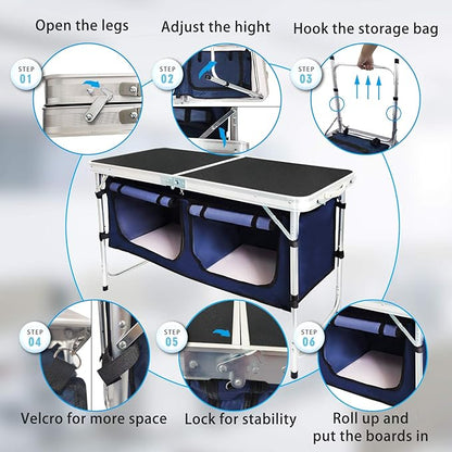 CampLand Outdoor Folding Table Aluminum Lightweight Height Adjustable - Image 4