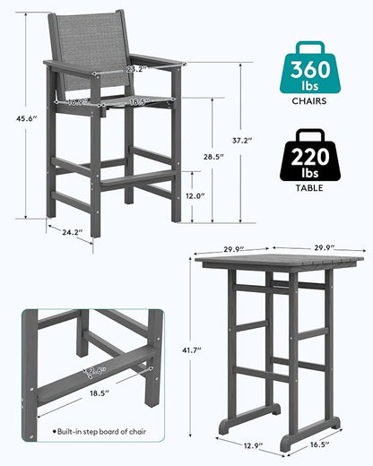SERWALL 3 Pieces Textilene Adirondack Bar Set, Tall Adirondack Bar Height Chairs - Image 3