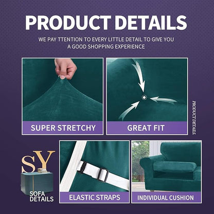 ZNSAYOTX Oversized Velvet Couch Cover 4 Piece Stretch Sofa Covers - Image 4