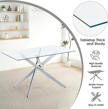 5-Piece Dining Table Set for 4, Modern Rectangular Glass Table - Image 6