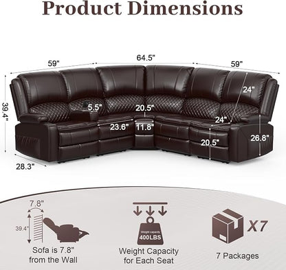 Yolsali Home Theater Seating Reclining Sectional Sofa, 5 Seats Soft Leather - Image 2