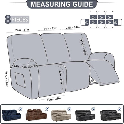 ANARACHON Leather Look Recliner Couch Cover, 8-Pieces Stretch Recliner Sofa - Image 2