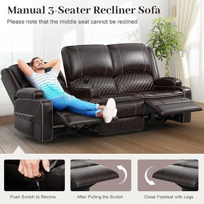 Yolsali Recliner Sofa, 3 Seater Manual Reclining Sofa - Image 8