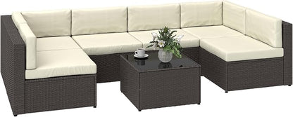Outsunny 7 Piece Patio Furniture Set, Wicker Outdoor Sectional Sofa Set by Outsunny