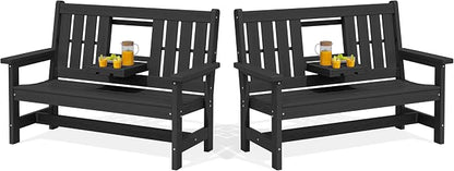 SERWALL Outdoor Bench with Cup Holder, Oversized 58" HDPE Porch Bench Suitable by SERWALL