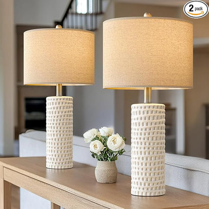 PORTRES 24" Farmhouse Ceramic Table Lamp Set of 2 by PORTRES