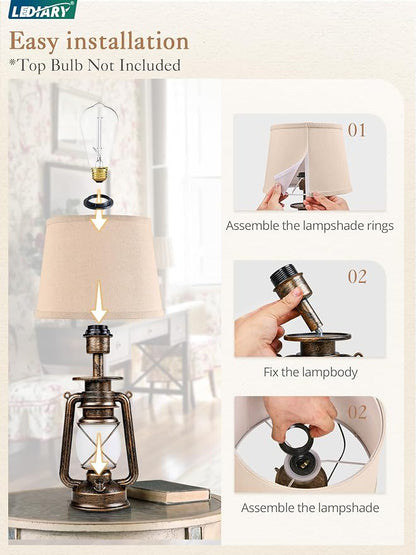 LEDIARY 18.72" Black Gold Vintage Lantern Flickering Flame Table Lamps - Image 6