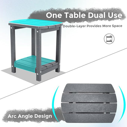 Adirondack Square Outdoor Side Table, 2-Tier Storage Patio Side Table, HDPE End - Image 5