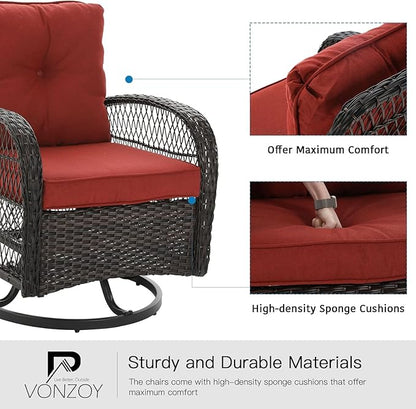 3 Pieces Patio Furniture Set, Outdoor Swivel Glider Rocker, Wicker Patio Bistro - Image 5
