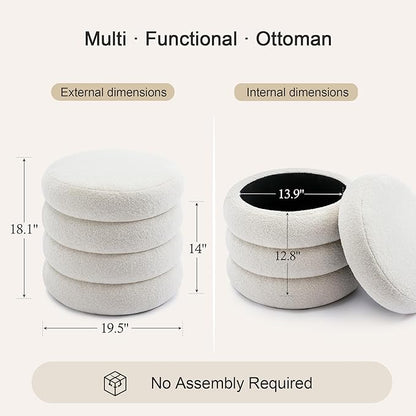 Flouki 19.5" Storage Ottoman Round, Vanity Stools - Image 2