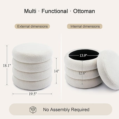 Flouki 19.5" Storage Ottoman Round, Vanity Stool - Image 2